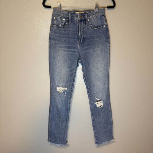 Madewell The Perfect Vintage Distressed Straight Light Wash Denim Jeans Size 25 - Picture 1 of 15